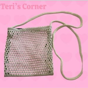 Macrame MINI Tan Crossbody Purse with Zipper /  Brand New